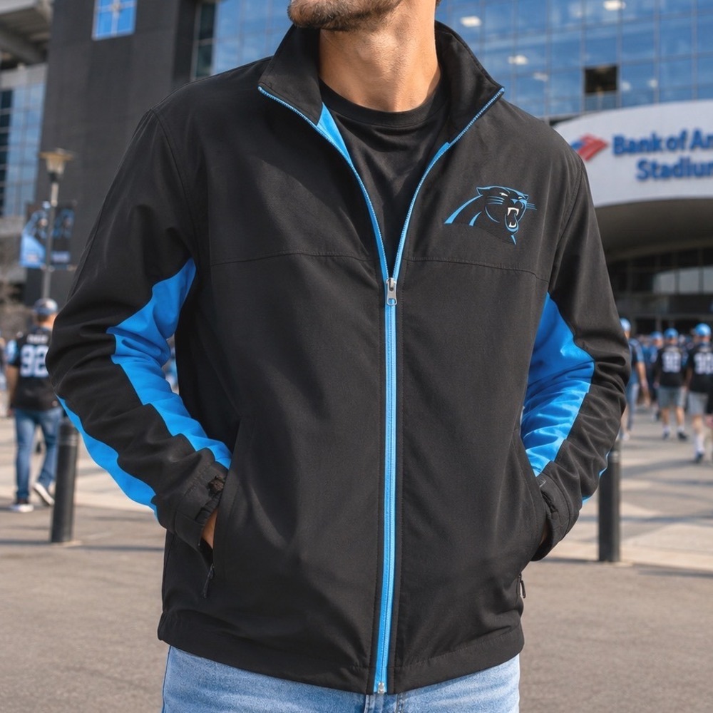 NFL Carolina Panthers G-III Softshell Jacket Mens Medium Black Blue Full Zip Z9